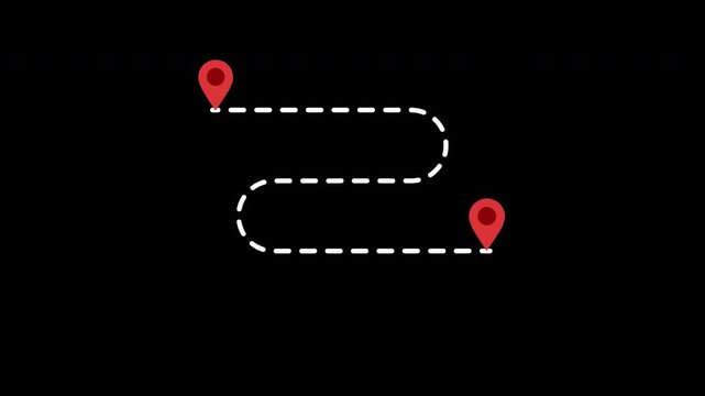 Location route with directional markers animation on transparent background 4K. Tracking path location, Location pointers sign, pin icon, navigation