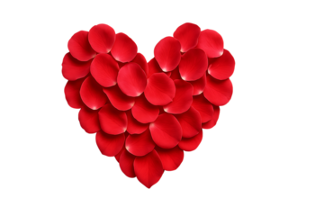 Heart shape composed of vibrant red rose petals