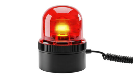 Realistic red emergency alarm siren with glowing light on transparent background