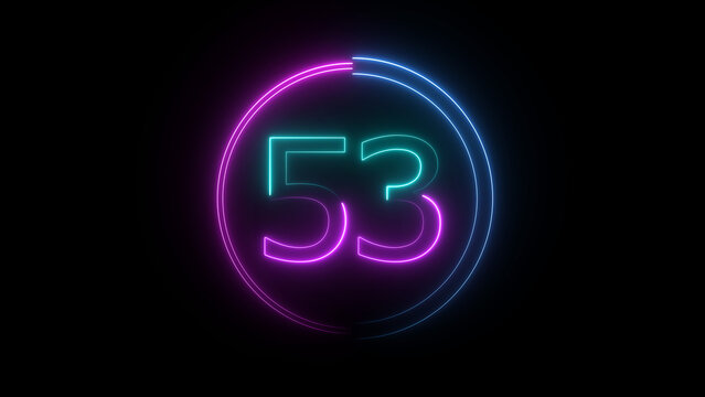 A glowing circular illustration, and glowing neon number 53 illustration . 53 number neon text black background illustration. and creating a stunning illustration.