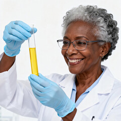 Senior Scientist Examining Yellow Liquid in Test Tube