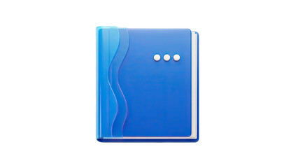 3D Blue notebook with transparent wavy cover and three dots on transparent background