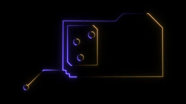 Neon sim card icon -Mobile network,telecom chip line symbol on dark background.