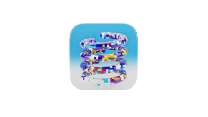 3D Abstract Colorful Spring with Pixelated Pattern on transparent background