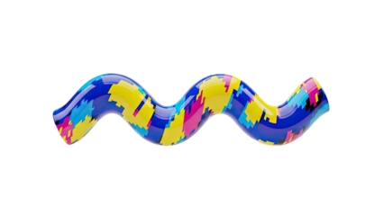 3D Abstract Wavy Shape with Colorful Geometric Pattern on transparent background