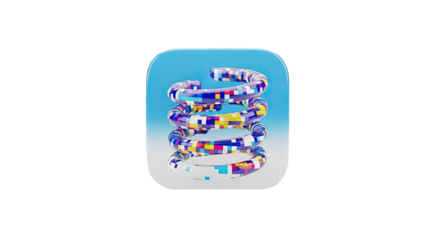 3D Abstract Colorful Spring with Pixelated Pattern on transparent background - Powered by Adobe