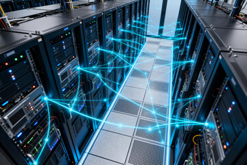 Obraz premium Data Center Server Racks with Network Connections