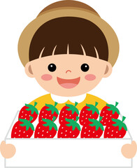 딸기상자를 든 어린이