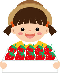 딸기상자를 든 어린이