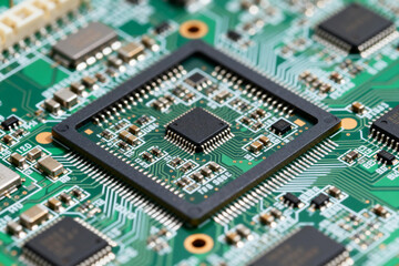 Close-up of Electronic Circuit Board with Processor