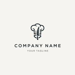 Creative chef hat logo with fork and spoon for restaurant.