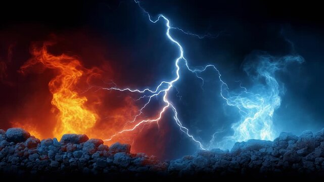 Stunning visual contrast of fire and ice in a dynamic digital artwork, perfect for creative projects