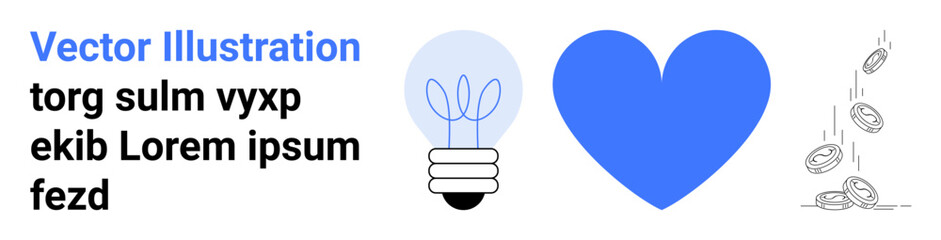 Innovation creativity finance love charity saving economy. A lightbulb heart shape and falling coins. Innovation and finance concept. Line metaphor. Simple line icons © robu_s