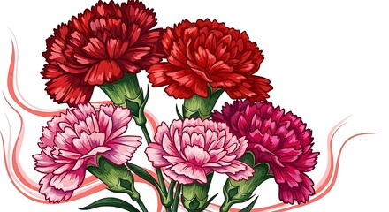 Carnation cluster colorful vector illustration with white background and pink accents