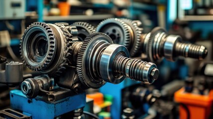 Close-up view of intricate machine gears and components.