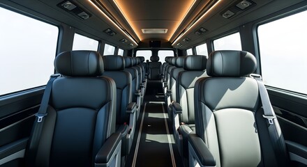 Interior passenger bus empty seats in rows