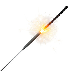 Sparkler, glowing festive firework element, perfect for celebrations, holidays, events, and creative graphic design projects. Isolated on white or transparent background. PNG format.