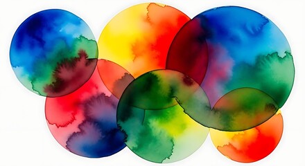 Intersecting Watercolor Circles Create a Vibrant and Eye-Catching Abstract Composition