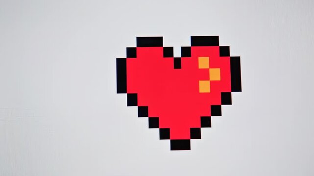 Pixelated red heart with orange defect