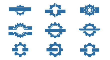 Obraz premium A collection of stylized blue gear vector illustrations, arranged in a grid, ideal for representing technology, industry, or mechanical concepts, perfect for design elements.