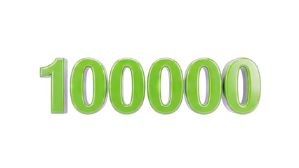 3D Green 3D Number 100000 with Subtle Outline on transparent background