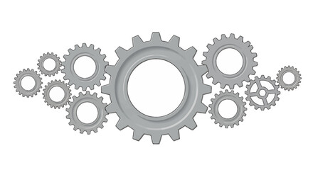 A clean, grey vector illustration showcasing a complex arrangement of interlocking gears, symbolizing connection, teamwork, and intricate mechanical processes.