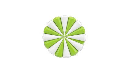 3D Green and white pinwheel abstract shape on transparent background