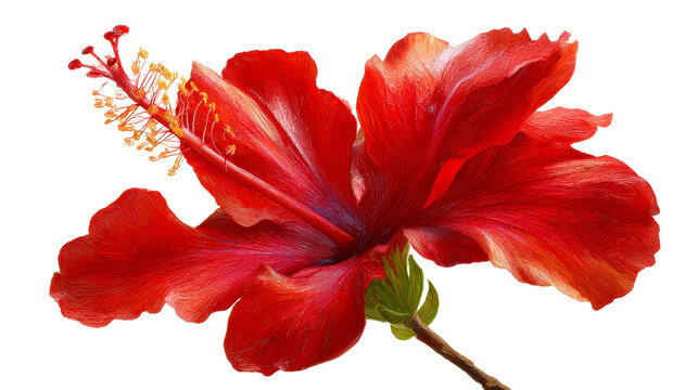 Vibrant red hibiscus flower stamen and petals detailed rendering for botanical exploration and summer floral decoration, conveying natural bloom and elegance for design projects. - Powered by Adobe