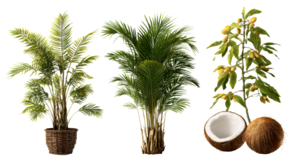 Tropical plants and coconuts for exotic decor and summer themes, ideal for wellness, travel, and hospitality marketing materials.