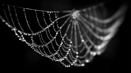 Delicate Spider Web Covered in Dew Drops