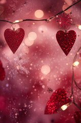 クリスマスカード向け赤いグリッター光の抽象背景デフォーカス縦. 生成AI