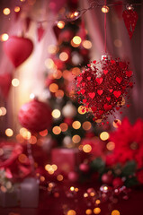 パーティー告知に映える赤いボケライトの抽象背景縦構図. 生成AI