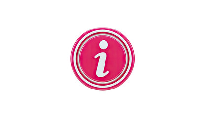 3D Information symbol i icon, pink and white 3d render on transparent background