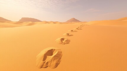 Footprints stretching across a vast desert landscape.