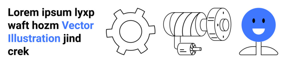 Fototapeta premium Minimalist gear, mechanical part, smiling face for industrial design, innovation, creativity, teamwork, education, engineering, marketing visuals simple landing page