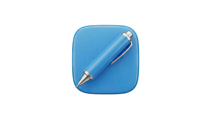 3D Blue Pen Icon on Rounded Square Background on transparent background