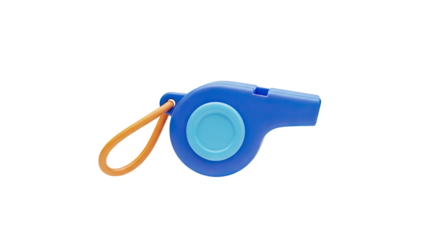 3D Blue whistle with orange lanyard on transparent background