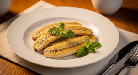 焼きバナナのバター添え：ミントが香る上品な温かいデザートのクローズアップ