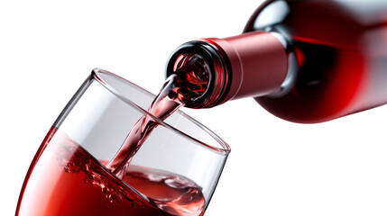 Smooth red wine gracefully streams from a classic bottle into a clear glass, creating a visually appealing moment perfect for beverage advertisements and culinary lifestyle content.