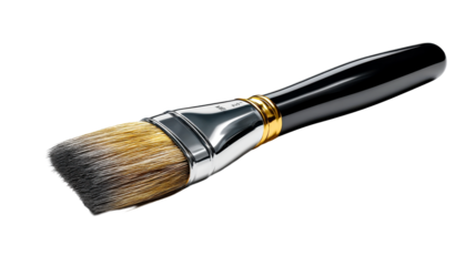 High quality professional painting brush with sleek black handle and polished silver ferrule ready for artistic creation or home renovation projects
