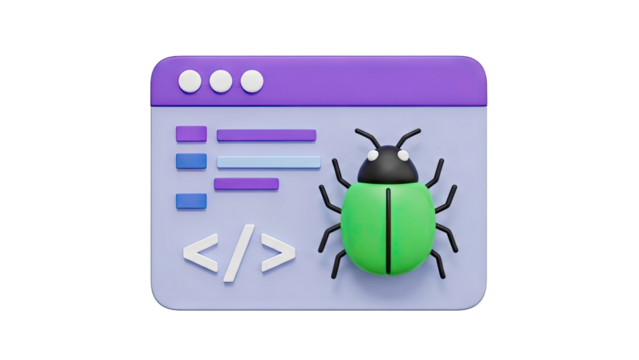 3D Bug in code 3d render with coding symbols on transparent background - Powered by Adobe