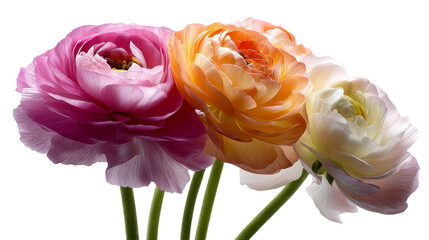 Vibrant blooming ranunculus flowers featuring delicate pink orange and creamy white petals ideal for spring events summer designs and decorative projects