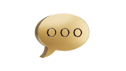 3D Golden Speech Bubble Icon with Three Dots on transparent background