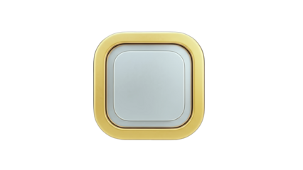 3D Golden rounded square frame with silver inner panel on transparent background