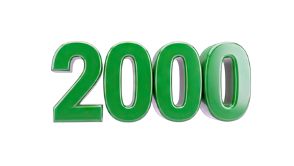3D Green 3D Number 2000 with light grey background on transparent background