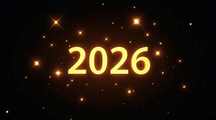Glowing Golden 2026 Digits with Starry Lights on Dark Background for New Year Celebration
