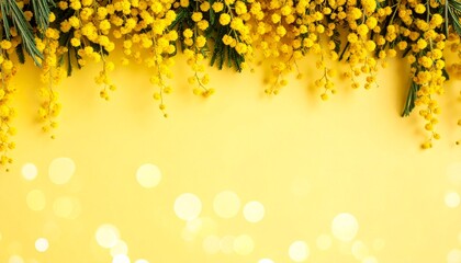 淡い黄色背景とミモザの花の春フレーム