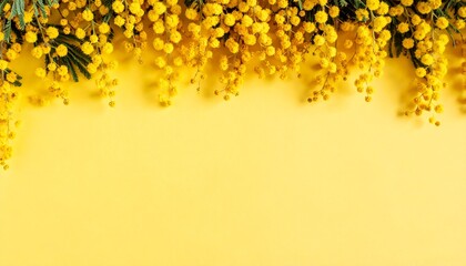 淡い黄色背景とミモザの花の春フレーム
