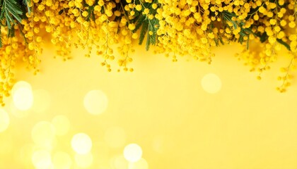 淡い黄色背景とミモザの花の春フレーム