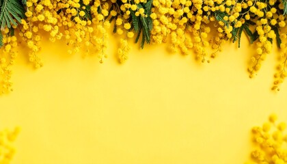 淡い黄色背景とミモザの花の春フレーム